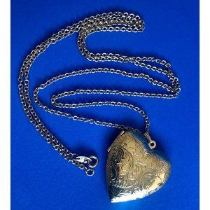 HUGE! Vintage Scroll Work Heart-Shaped Locket